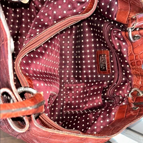 Furla Crocodile-Embossed Rust Colored Tote Bag - Picture 11 of 15